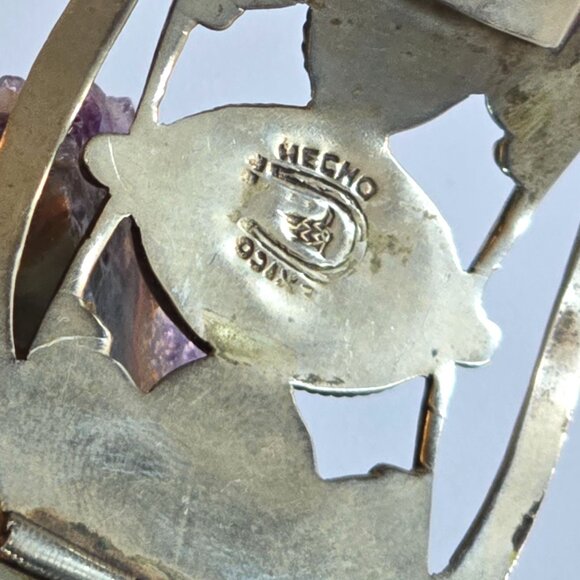 Eagle Head Taxco Sterling Silver Confetti Opal Foil Glass Hinged Panel Bracelet - Picture 8 of 13